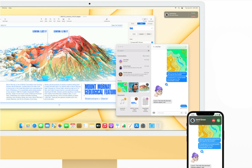 KOMPUTER AIO APPLE IMAC M1 8GB 256 GB GPU8 24 MACOS FIOLETOWY laczenie iphone mac polaczenia wiadomosci