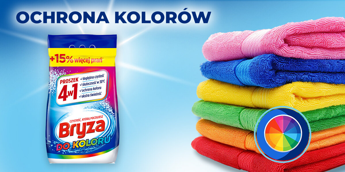 PROSZEK DO PRANIA BRYZA 4W1 COLOR wizualizacja Ochrona kolorów składniki ochronne