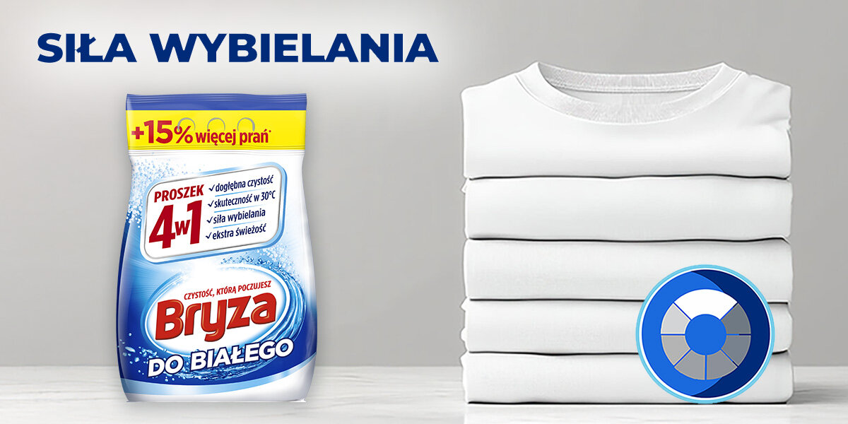 PROSZEK DO PRANIA BRYZA 4W1 WHITE wizualizacja Siła wybielania ochrona