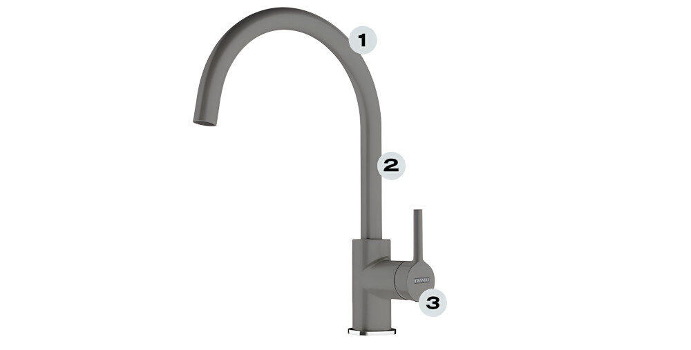 Bateria FRANKE Lina XL 115.0626.022 Kamienny szary wykonanie ceramika głowica wysoka wylewka duży zasięg wylewka