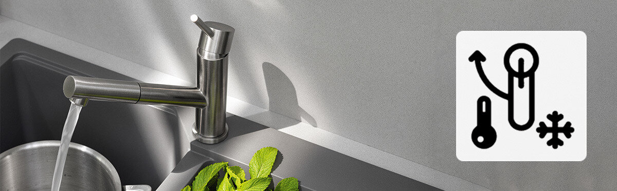 Bateria FRANKE Orbit 115.0623.147 Chrom/Cappuccino Cold Start strumień zimna woda ekonomia ekologia ochrona środowisko