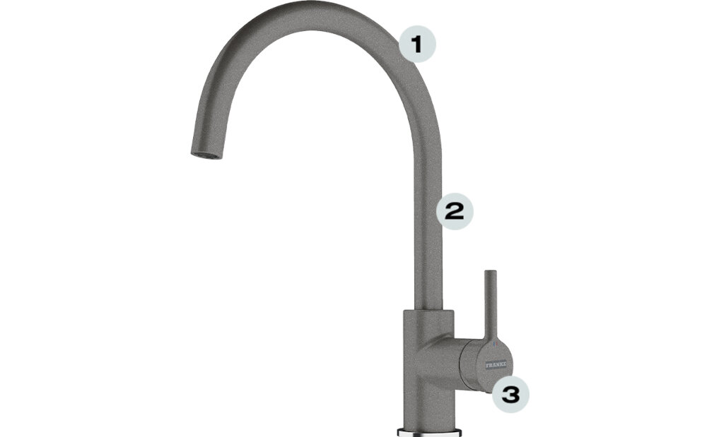 Bateria FRANKE Lina 115.0626.057 Kamienny szary trwała głowica wykonanie ceramika wysoka wylewka montaż możliwości