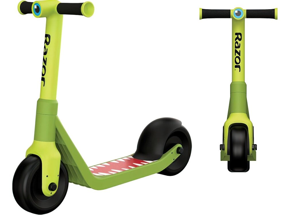 Дитячий самокат RAZOR Wild Ones Dino Green рама з високоякісного пластику посилена сталевою ручкою дизайн динозавра зеленого кольору