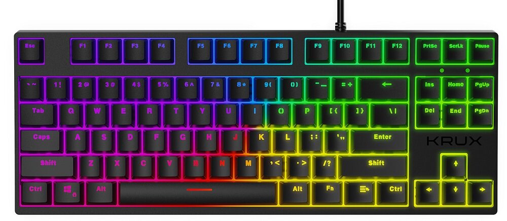 Klawiatura KRUX Atax Pro RGB Gateron Blue - wygląd ogólny wytrzymałośc kompaktowe rozmiary brak bloku numerycznego