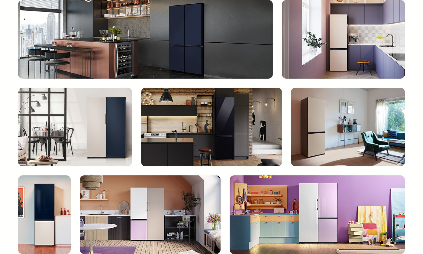 Lodówki Bespoke, co widać na zdjęciach, pasują do nowoczesnych apartamentów i niewielkich kuchni w bloku – wybierz tylko ilość potrzebnych Ci modułów i zaprojektuj odpowiadający Ci wygląd urządzenia Lodówki Bespoke, co widać na zdjęciach, pasują do nowoczesnych apartamentów i niewielkich kuchni w bloku – wybierz tylko ilość potrzebnych Ci modułów i zaprojektuj odpowiadający Ci wygląd urządzenia