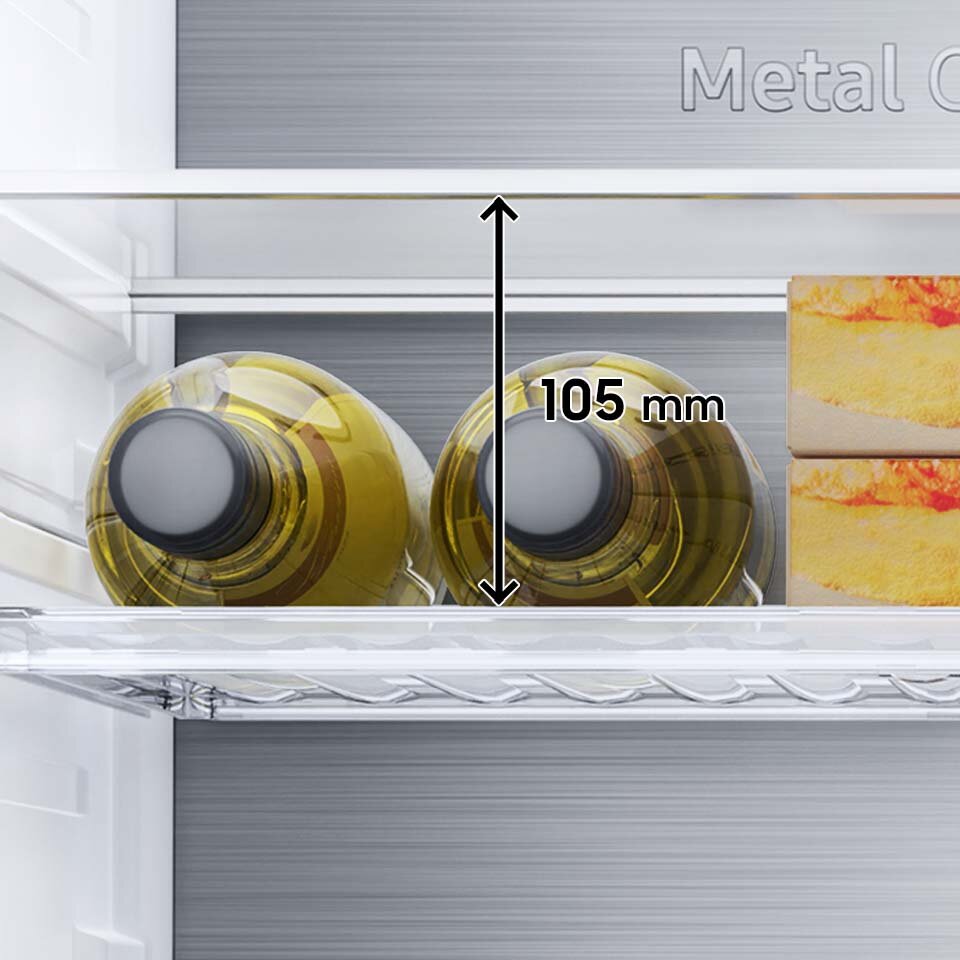 W modelu RB38A7B5DS9 obecna jest specjalna półka na butelki, którą przedstawiono na ilustracji wraz z podaną wysokością. W modelu RB38A7B5DS9 obecna jest specjalna półka na butelki, którą przedstawiono na ilustracji wraz z podaną wysokością.