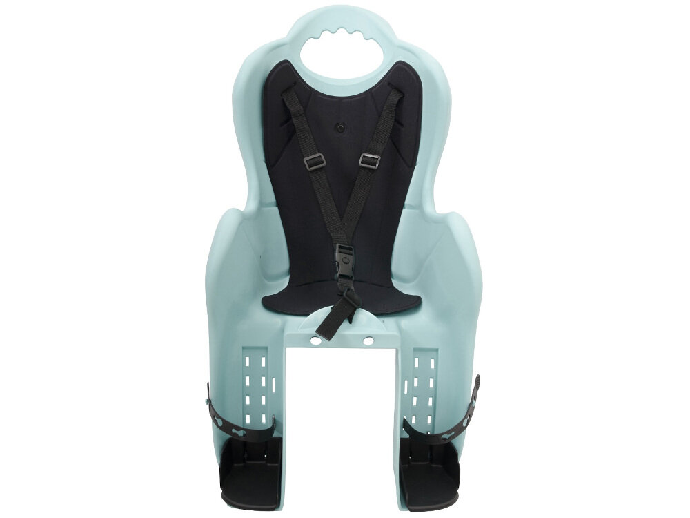 Fotelik rowerowy ELIBAS Lazurowo-czarny nie zawiera szkodliwych substancji dla dziecka i otoczenia certyfikat TÜV spełnia normy bezpieczeństwa EN 14344