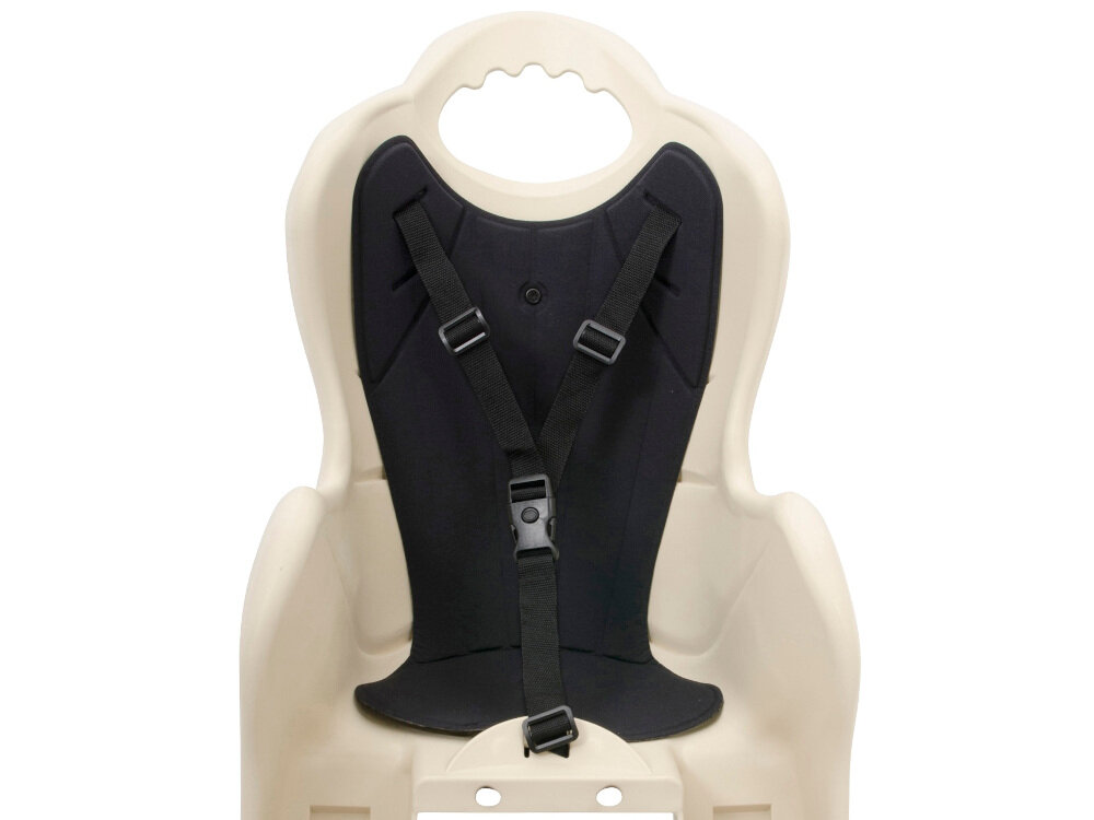 Fotelik rowerowy ELIBAS Cappuccino-czarny miękka poduszka łatwo ściągnąć i wyprać obejmuje całe oparcie i siedzisko wyprofilowane miejsce na kask