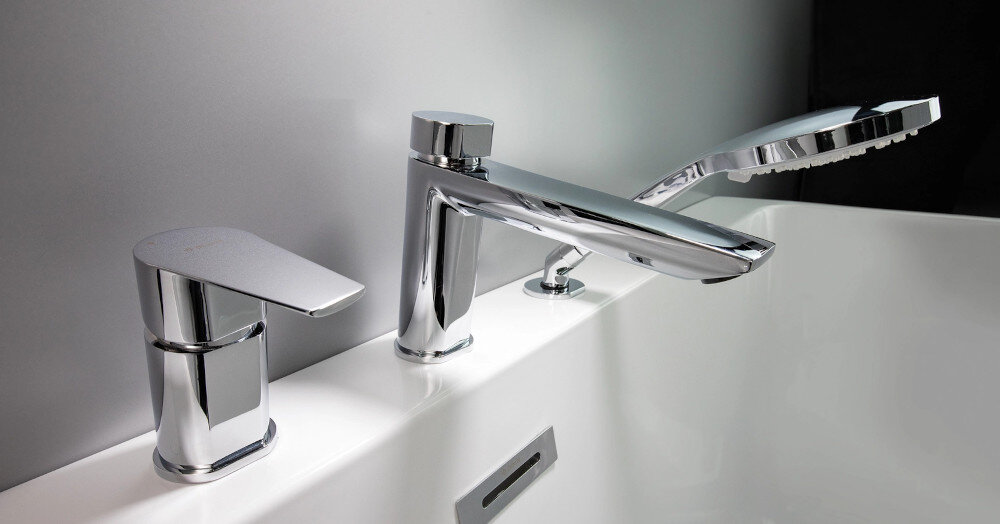 BATERIA WANNOWA DEANTE Agawa BQG 013M CHROM minimalistyczna kolekcja spójny styl zaokrąglone kształty aerator wylewka słuchawka bateria