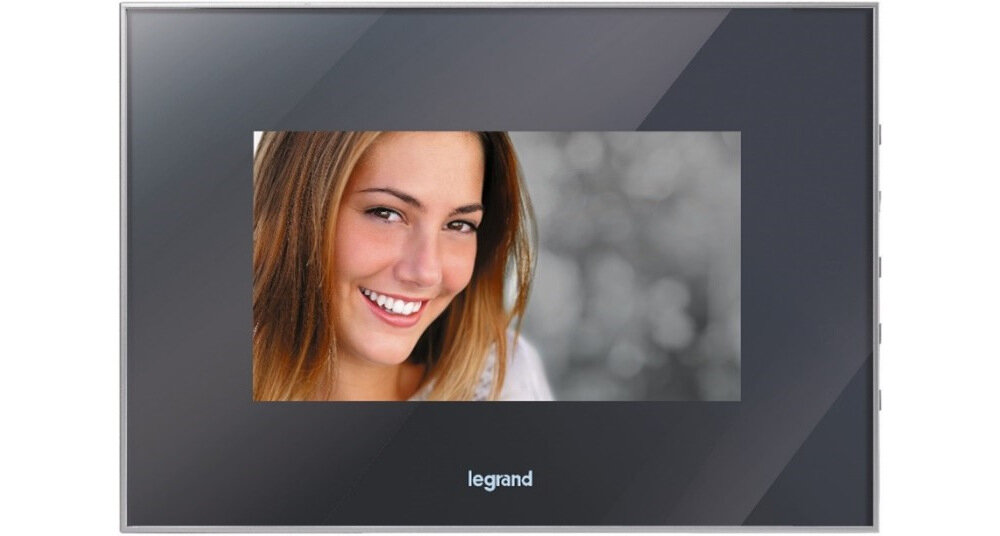 Wideodomofon LEGRAND 369220 Czarny intuicyjna obsługa monitora 4 przyciski funkcji podstawowych przycisk do załączania oświetlenia regulacja dzwonka jasności i kontrastu wyświetlacza