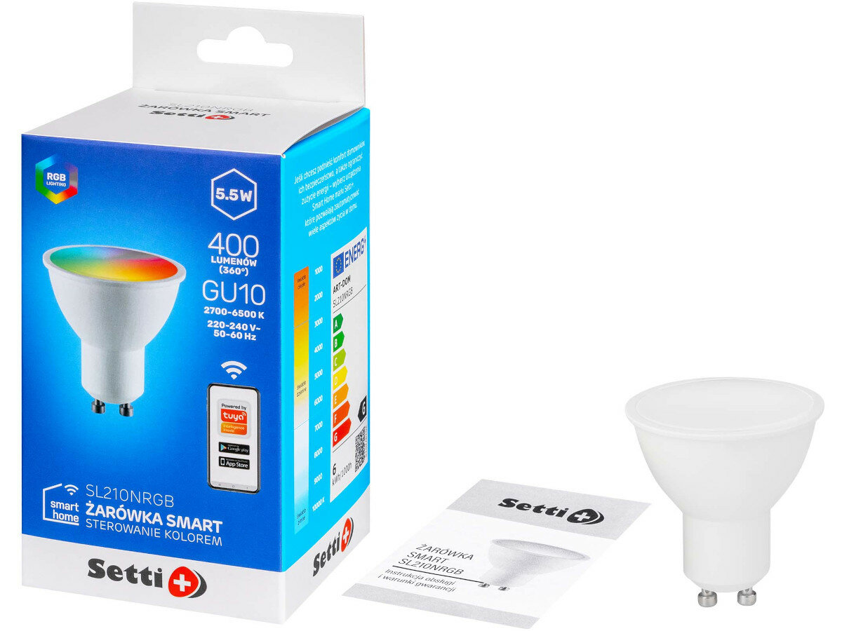 Inteligentna żarówka LED SETTI+ SL227RGB 10W E27 WiFi zawartosc opakowania