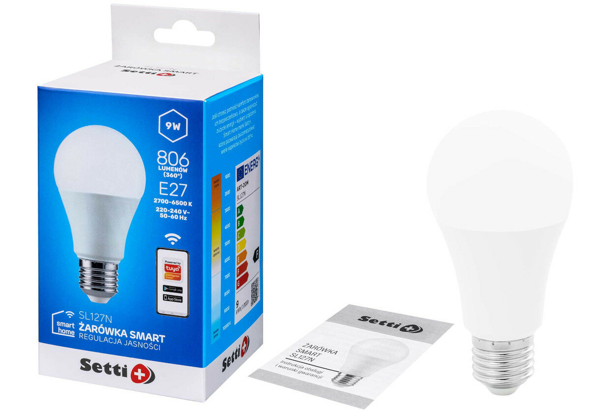 Inteligentna żarówka LED SETTI+ SL227RGB 10W E27 WiFi zawartosc opakowania