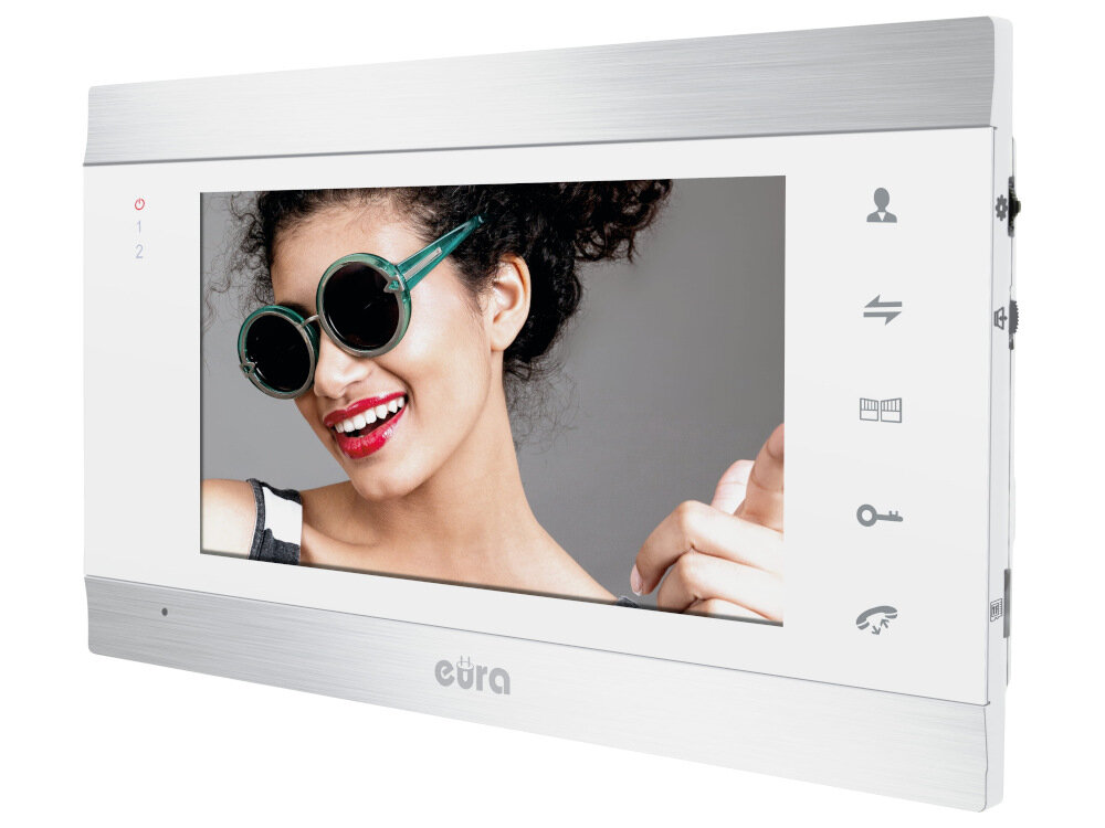 Monitor do wideodomofonu EURA EURA VDA-01C5W prosta obsługa przycisk wywołania na kasecie zewnętrznej sparowanie z kasetą zewnętrzną automatycznie pojawi się obraz sygnalizowany dzwonkiem 10 melodii gongu