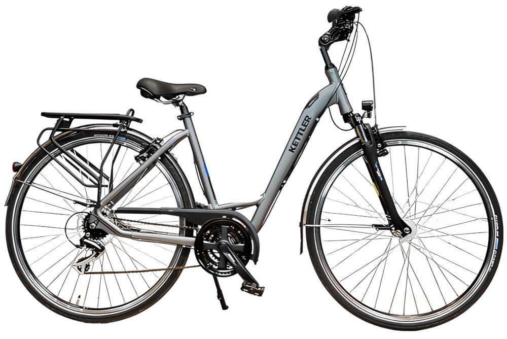 Rower trekkingowy KETTLER Traveller 1.0 21G 28 cali damski Srebrny do jazdy po mieście poza miastem dla kobiet po asfalcie po nieutwardzonych drogach trekkingowa geometria oświetlenie przednie tylne LED