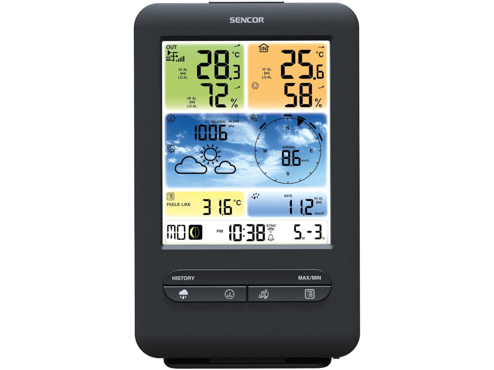 Stacja pogody SENCOR SWS 9898 precyzyjne pomiary prognozy pogody na 12-24 godziny integracja z globalnymi platformami meteorologicznymi publikacja danych i dzielenie  zszeroką społecznością