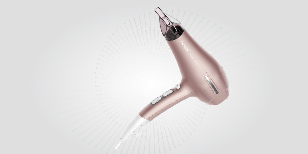 Suszarka SENCOR SHD 6800RG Do codziennej stylizacji elegancki design Łatwo zdejmowany filtr Dwie nasadki dopasowanie Ergonomiczna rękojeść moc