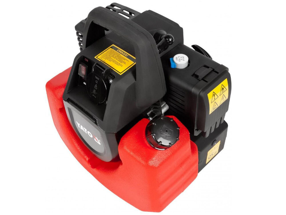 Agregat prądotwórczy YATO YT-85481, prądnica, przegrzanie, izolacja, IP23M, na białym tle agregat od frontu góra prawo skos