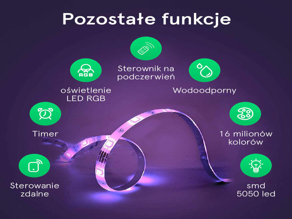Taśma LED NOUS F1 5 m Wi-Fi szereg przydatnych funkcji możliwość udostępnienia sterowania innym osobom timer programowanie włączenia i wyłączenia pamięć ostatnich ustawień