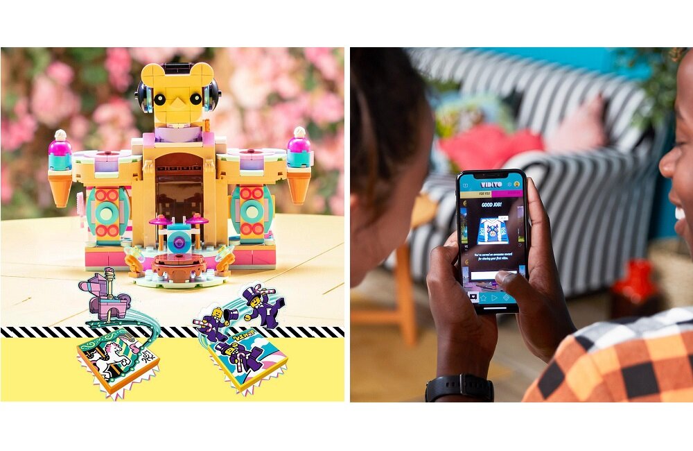 LEGO Vidiyo Scena w cukierkowym zamku 43111 możliwość modyfikowania modelu LEGO i zmieniania scenerii w teledyskach dla dzieci od 7 rouk życia