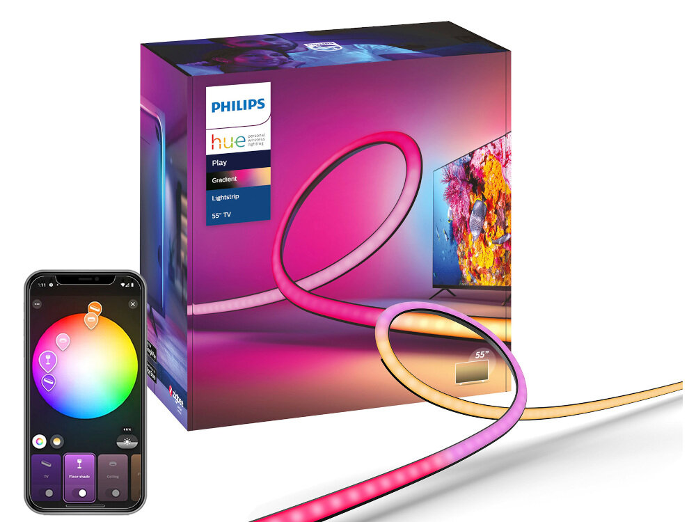 Taśma LED PHILIPS HUE Gradient 55 współpracuje z Amazon Alexa Apple HomeKit Google Assistant aplikacja mobilna ZigBee