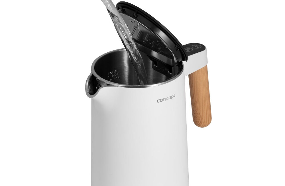 Czajnik CONCEPT RK3300 Bialy prosta obsluga latwa konserwacja obrotowa podstawa miejsce na kabel