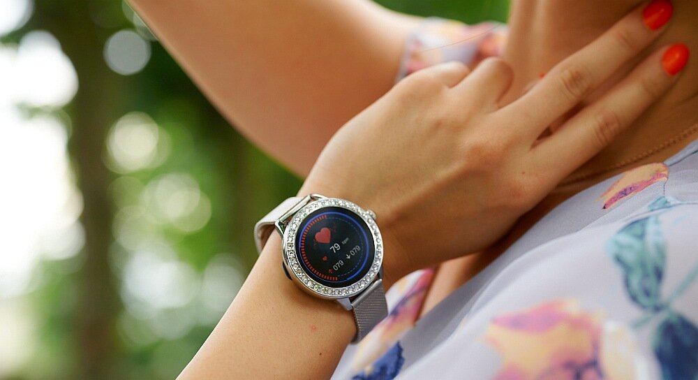 Smartwatch GARETT Women Victoria    ekran bateria pasek wykonanie odporność funkcje monitoring pomiar aplikacja łączność odbieranie dzwonienie 