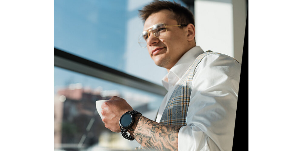 SMARTWATCH GARETT MEN 4S SREBRNO-CZARNY STALOWY funkcje alarm budzik wibracje kompatybilność