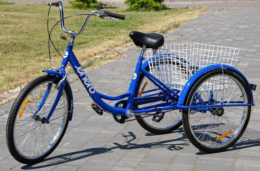 Rower trójkołowy ENERO 1036939 1B 24 cale damski Niebieski kierownica stalowy wspornik bardzo wytrzymaly maksymalna przyczepnosc antyposlizgowy material