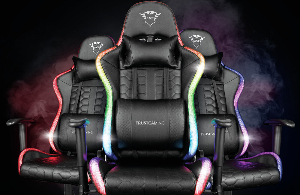 Fotel TRUST GXT 716 Rizza RGB LED Czarny podświetlenie LED personalizacja
