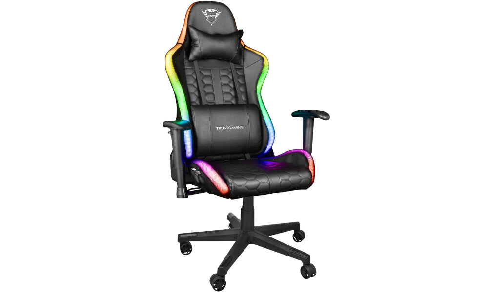 Fotel TRUST GXT 716 Rizza RGB LED Czarny personalizacja ustawien pilot kieszen bateria