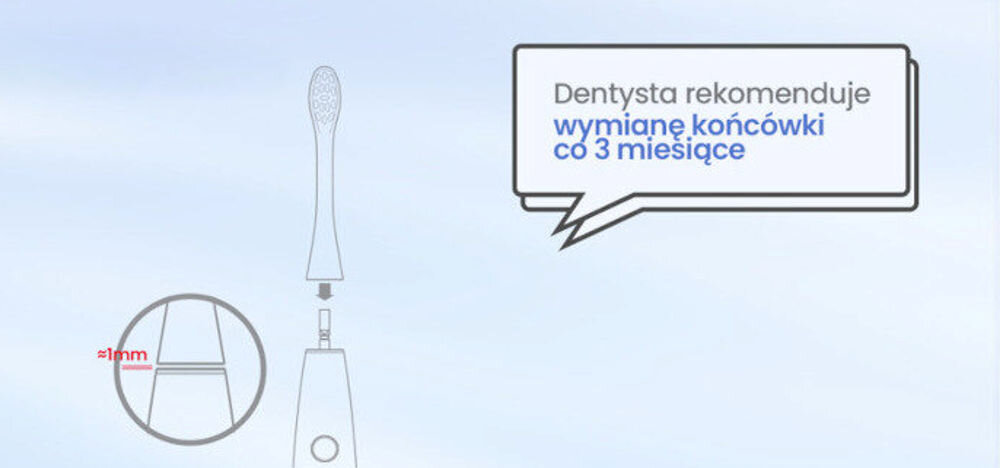 Końcówka szczoteczki OCLEAN PW07 (2 szt.) (Delikatne dla dziąseł) napis dentysta rekomenduje wymianę końcówki co 3 miesiace