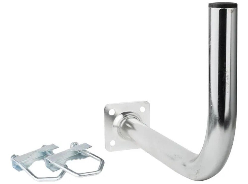 Uchwyt do anteny EXTRALINK L400 stalowy uchwyt antenowy w kształcie litery L z płaską podstawą montażową z czterema otworami oraz dwoma osobnymi metalowymi cybantami obok