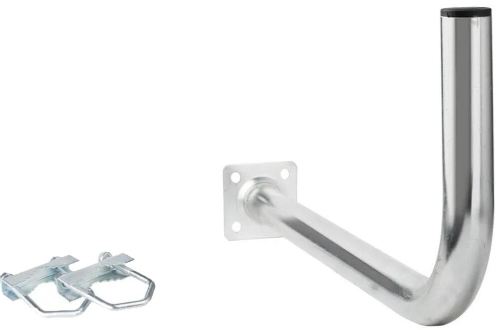 Uchwyt do anteny EXTRALINK L600 stalowy uchwyt antenowy w kształcie litery L z płaską podstawą montażową z czterema otworami oraz dwoma osobnymi metalowymi cybantami obok