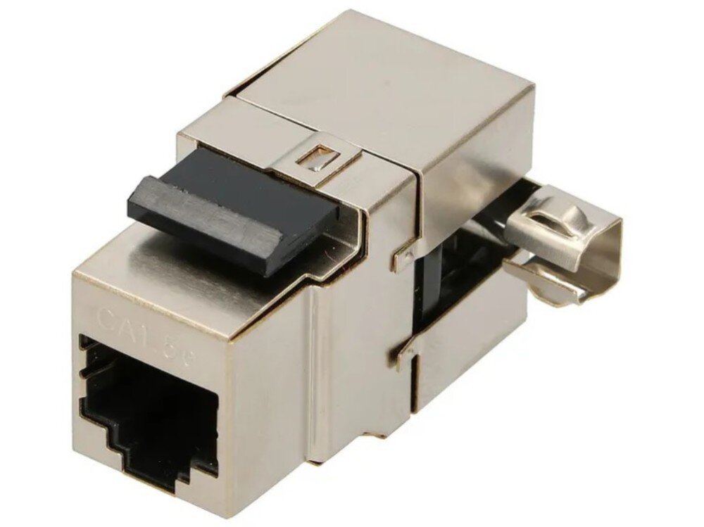 Keystone EXTRALINK EX.9564 Metalowy, srebrny moduł keystone z czarnym plastikowym zatrzaskiem na górze, wejściem na wtyk RJ45 od frontu oraz wytłoczonym napisem 'CAT.6' na bocznej ściance obudowy