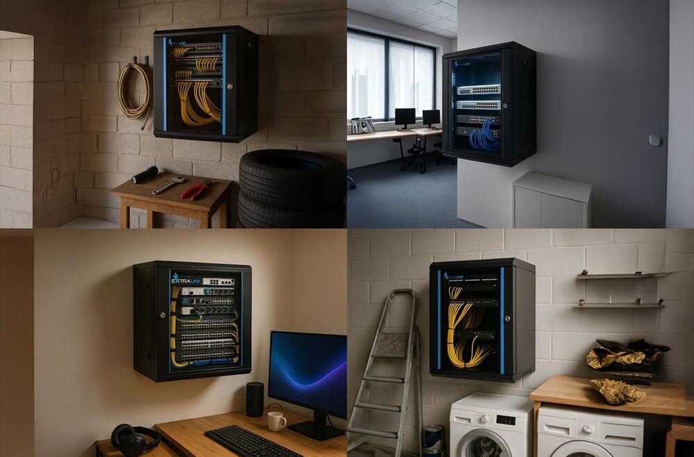 Szafa RACK EXTRALINK 19 6U EX.12929 600 x 600 mm Szafa serwerowa zamknięta, widoczne złącza i kable, przeznaczenie, zalety, wymiary