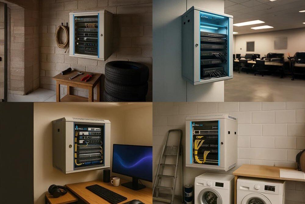 Szafa RACK EXTRALINK 19 9U EX.12950 600 x 600 mm Szafa serwerowa zamknięta, widoczne złącza i kable, przeznaczenie, zalety, wymiary