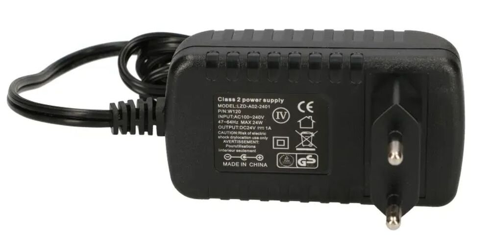 Zasilacz EXTRALINK bezpośrednio do gniazda elektrycznego urządzenia odbiorczego kabel wyjściowy bez konieczności stosowania dodatkowych akcesoriów - kabel zasilający na białym tle