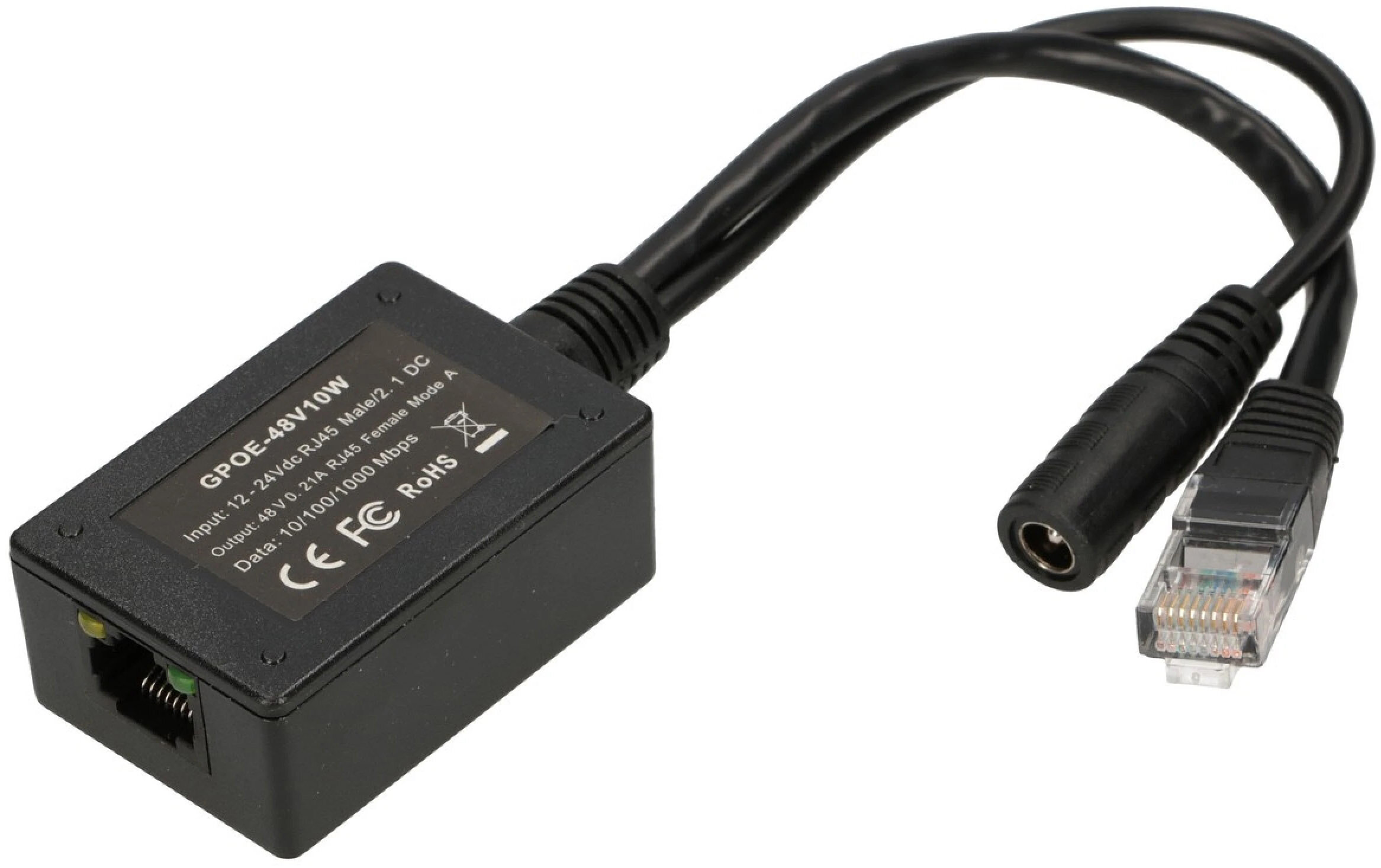 Przetwornica EXTRALINK 10-30V na 48V 10W Poe Injector podłączenie DC jack RJ45 802.3af, przetwornica na białym tle