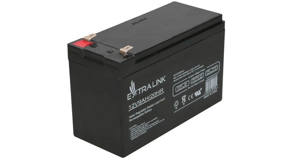 Akumulator EXTRALINK EX.16569 9Ah 12V, bezobsługowa, komfort, serwis, ekonomia, na białym tle akumulator od góry frontem lewo skos