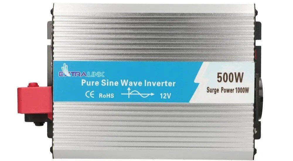 Przetwornica EXTRALINK OPIP-500W 12V/230V EX.18075 złącza DC USB AC wtyczka zapalniczki, przetwornica od góry na białym tle