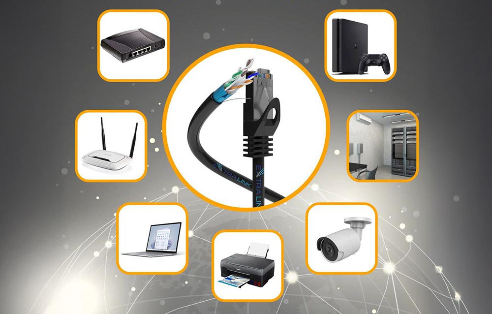 Kabel sieciowy EXTRALINK opakowaniu z funkcją samoczynnego rozwijania 305 m instalacji biurowej lub domowej Extralink CAT6 F/UTP systemach monitoringu CCTV zasilania jednym przewodem - zastosowania kabla sieciowego router, modem, laptop, drukarka, kamera monitoringu, konsola do gier i serwerownia