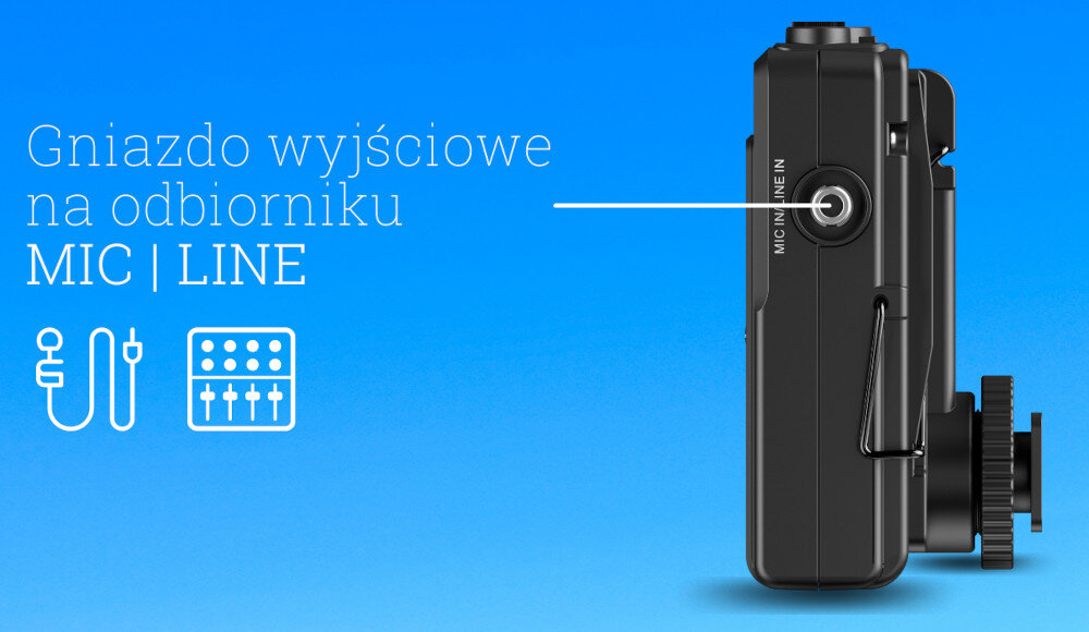 System bezprzewodowy SARAMONIC UWMIC9S gniazdo mini Jack 3,5 mm (mic/line-in)odbiorniku RX9S wielowarstwowego nagrywania Wyjście mini Jack 3,5 mmodsłuch nagrywanego materiału
