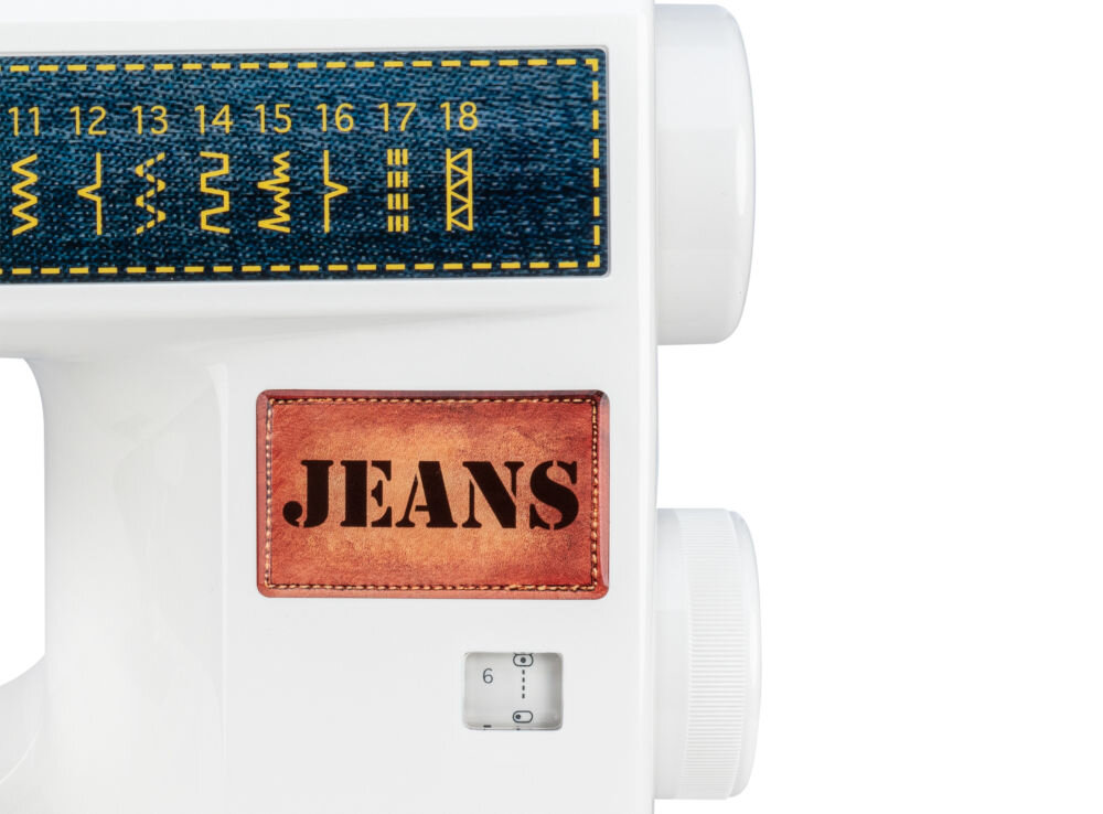 Maszyna do szycia VERITAS Jeans 18 nożyk do obcinania nitek szycie do tyłu wybór ściegów pokrętło pasjonat szycia domowy użytek profesjonalny zakres wszechstronność użyta technologia satysfakcja 