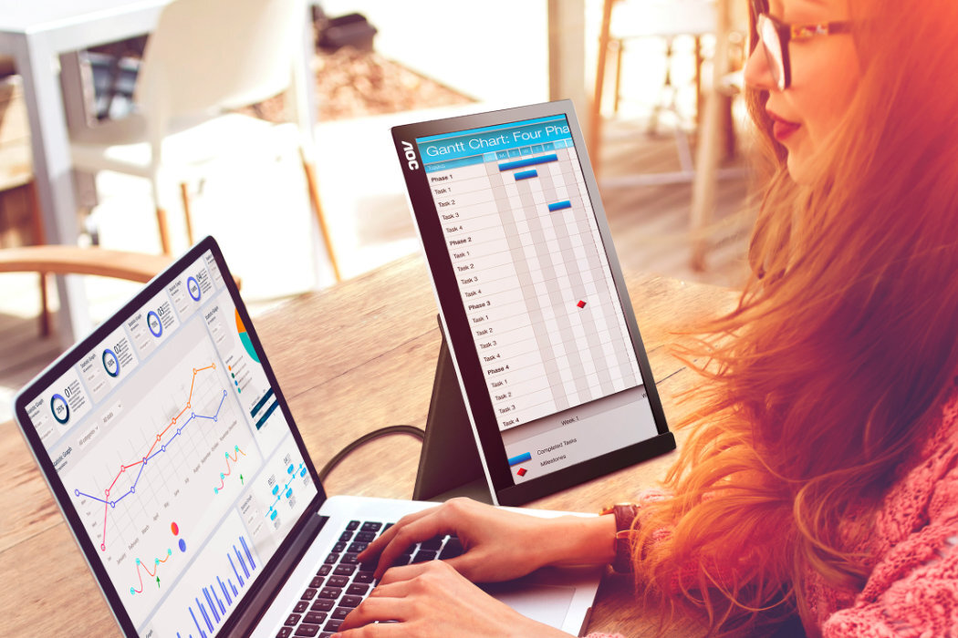 Monitor AOC I1601P obrót wygoda komfort praca biuro podróż dom podstawka USB-C