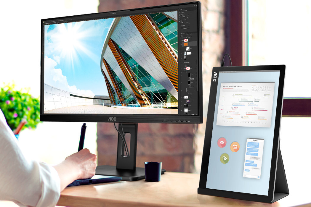 Monitor AOC I1601P obrót wygoda komfort praca biuro podróż dom podstawka USB-C