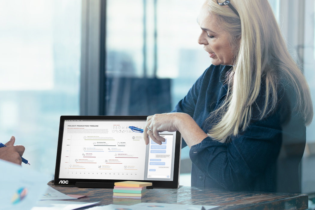 Monitor AOC I1601P obrót wygoda komfort praca biuro podróż dom podstawka USB-C