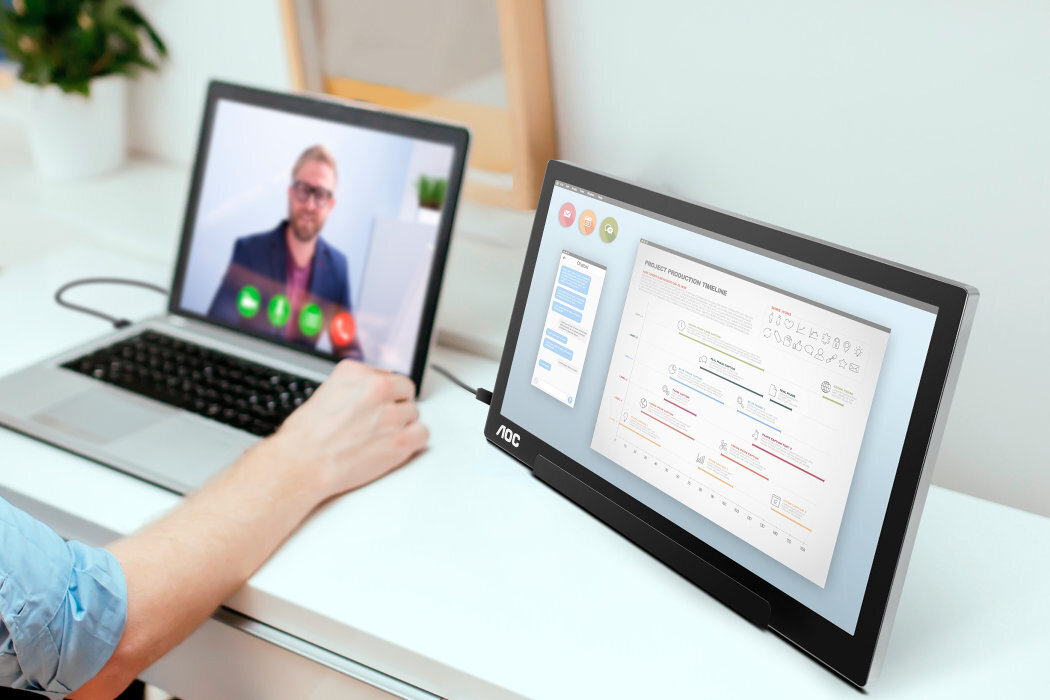 Monitor AOC I1601P obrót wygoda komfort praca biuro podróż dom podstawka USB-C