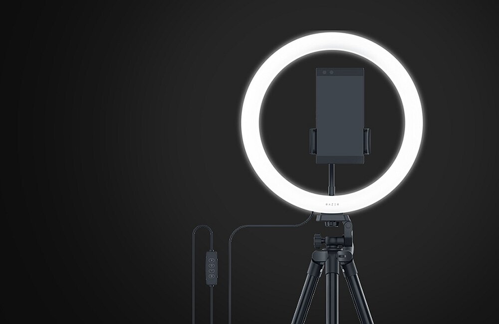 Lampa pierścieniowa LED RAZER Ring vlogi stream fotografia doświetlenie barwy zasilanie sterowanie statyw nagrywanie światło