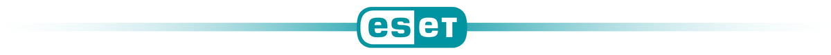 Logo z napisem \'eset\' na tle w odcieniach niebieskiego.