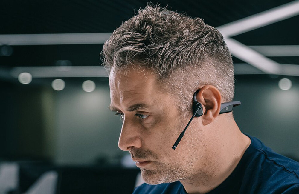 SŁUCHAWKI BLUETOOTH AFTERSHOKZ OPENCOMM KOSTNE redukcja szumów DSP mikrofon dźwięk komfort